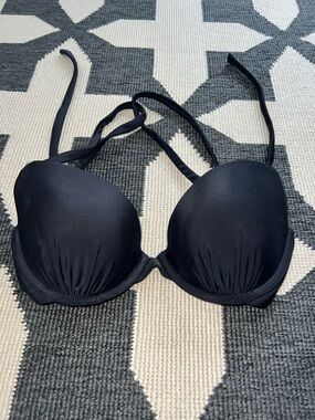 Aerie Black Ruched Brooke Push Up Bikini Swim Top 32D